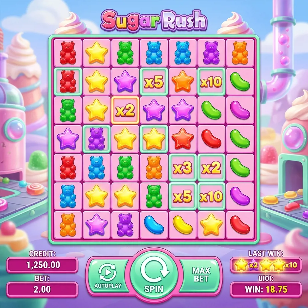 Слот Sugar Rush — кластерные выплаты и накопительные множители